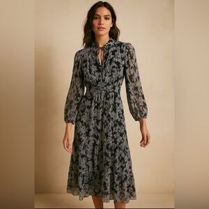 Intermix June Silk Chiffon Maxi Dress Tie Neck Long Sleeve Abstract Print Size 4